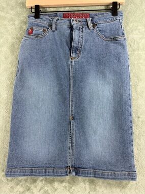 Vintage GUESS Jeans Stretch Denim Pencil Skirt Light Wash Size 24